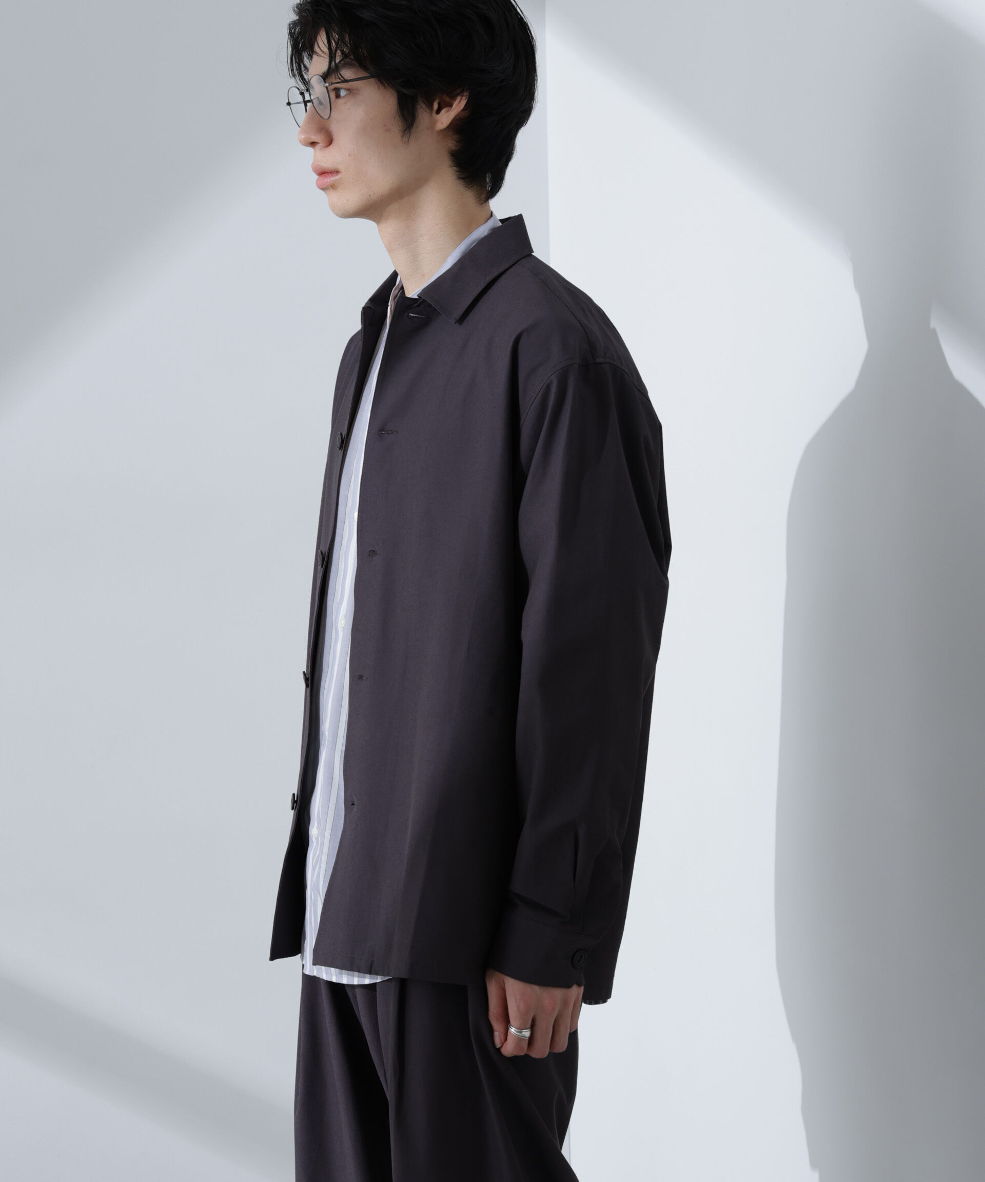 nano･universe「ストレッチワイドシャツブルゾン(セットアップ可)」|ブルゾン・スタジャン|
