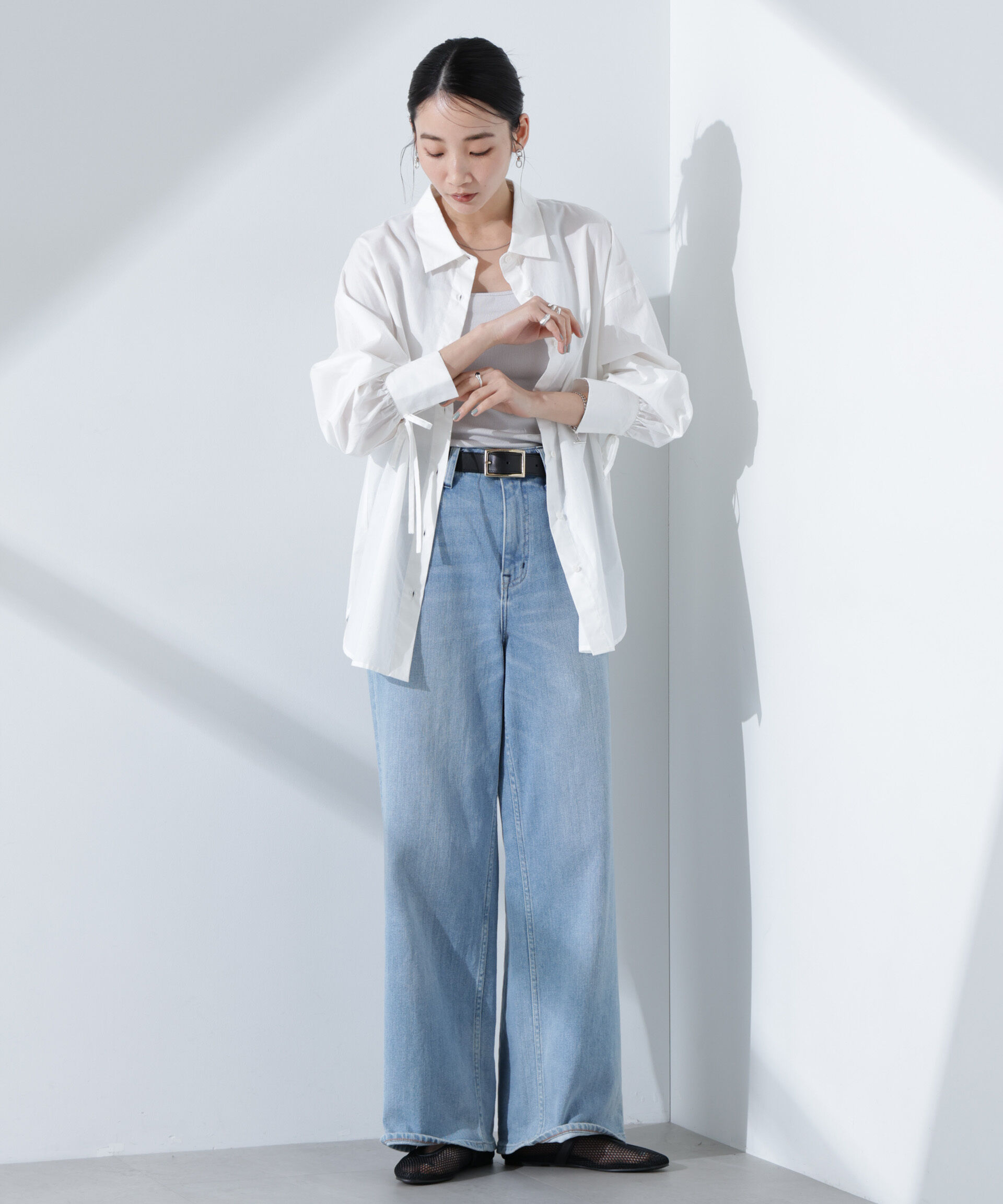 nano･universe「リボンスリーブシャツ」|シャツ・ブラウス|