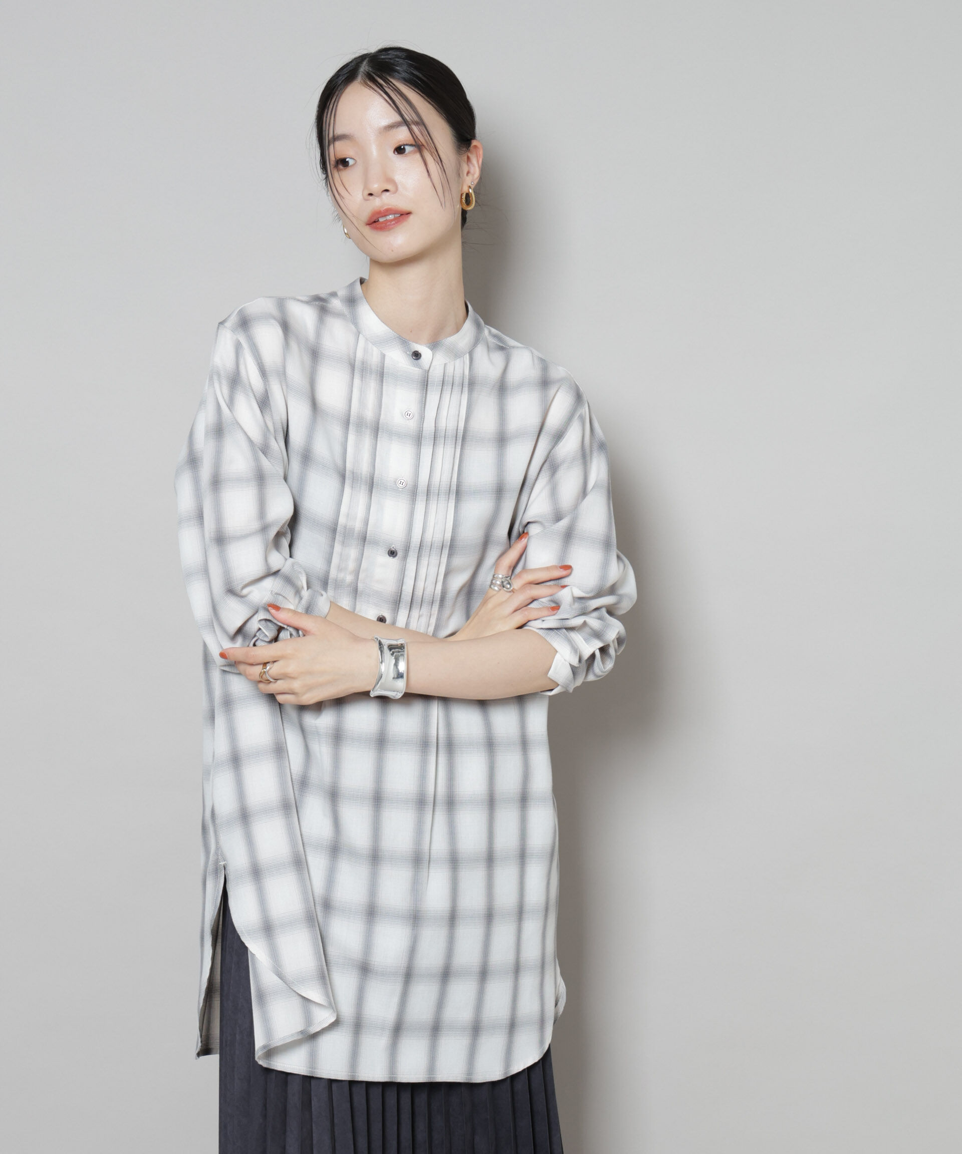 nano･universe「ピンタックデザインチェックプルオーバーブラウス」|シャツ・ブラウス|