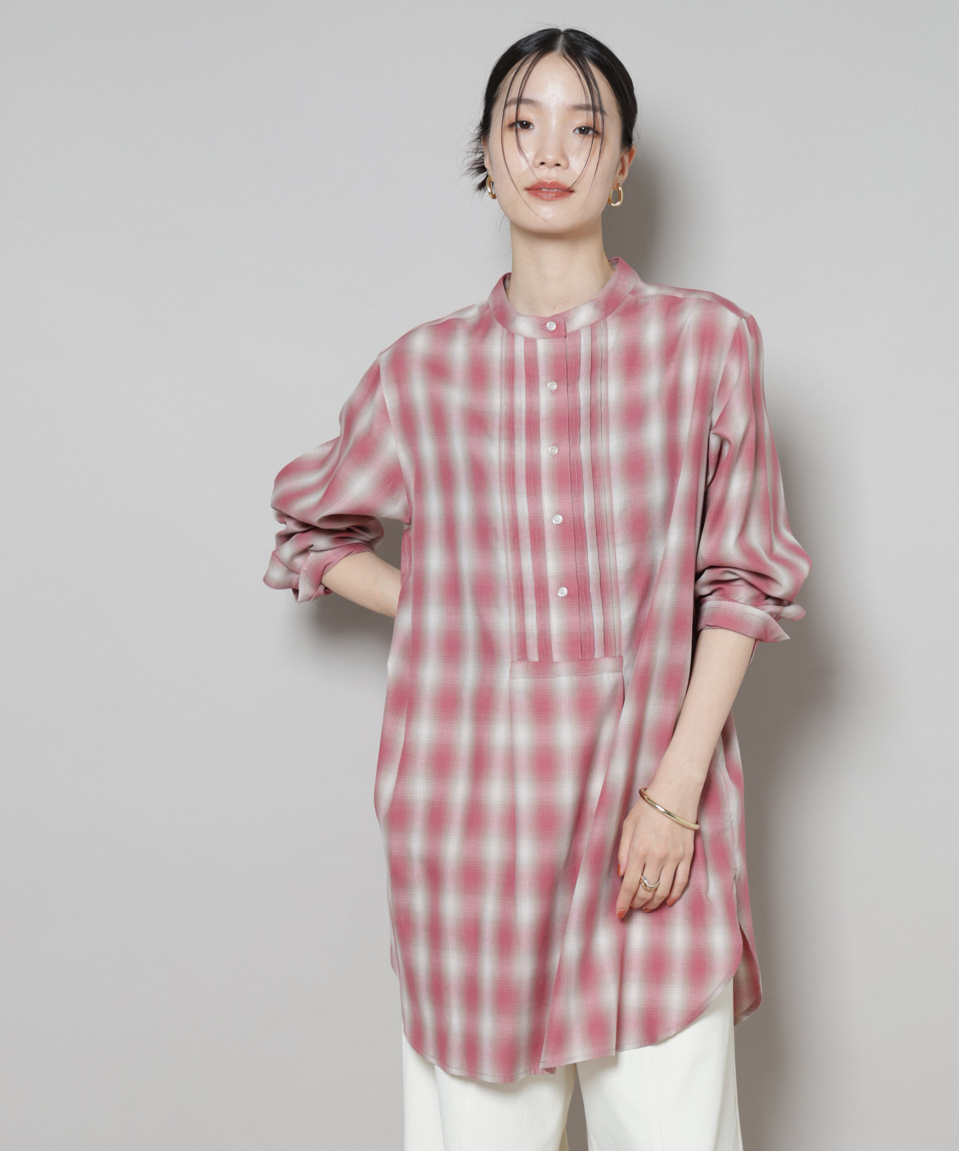 nano･universe「ピンタックデザインチェックプルオーバーブラウス」|シャツ・ブラウス|