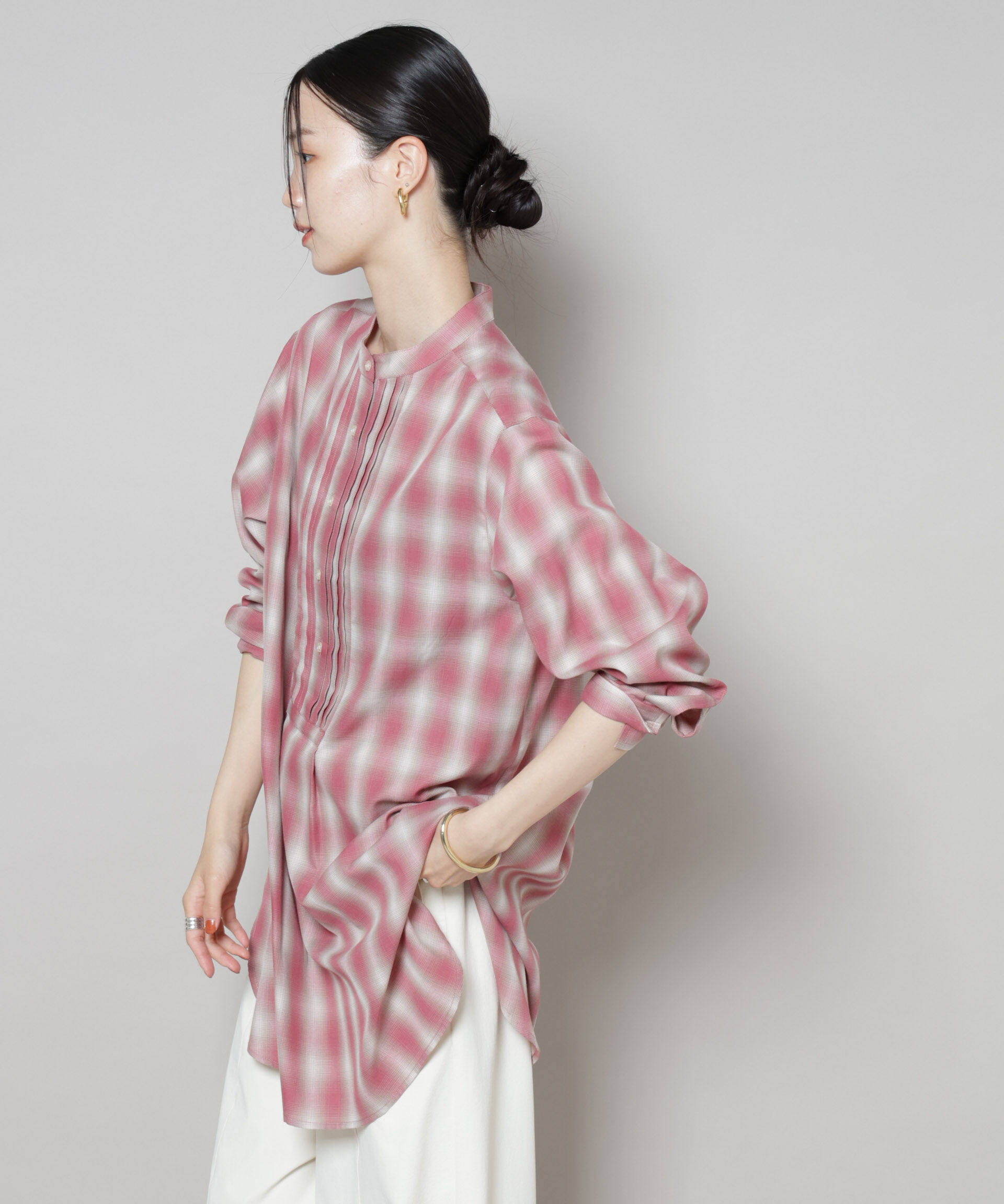 nano･universe「ピンタックデザインチェックプルオーバーブラウス」|シャツ・ブラウス|