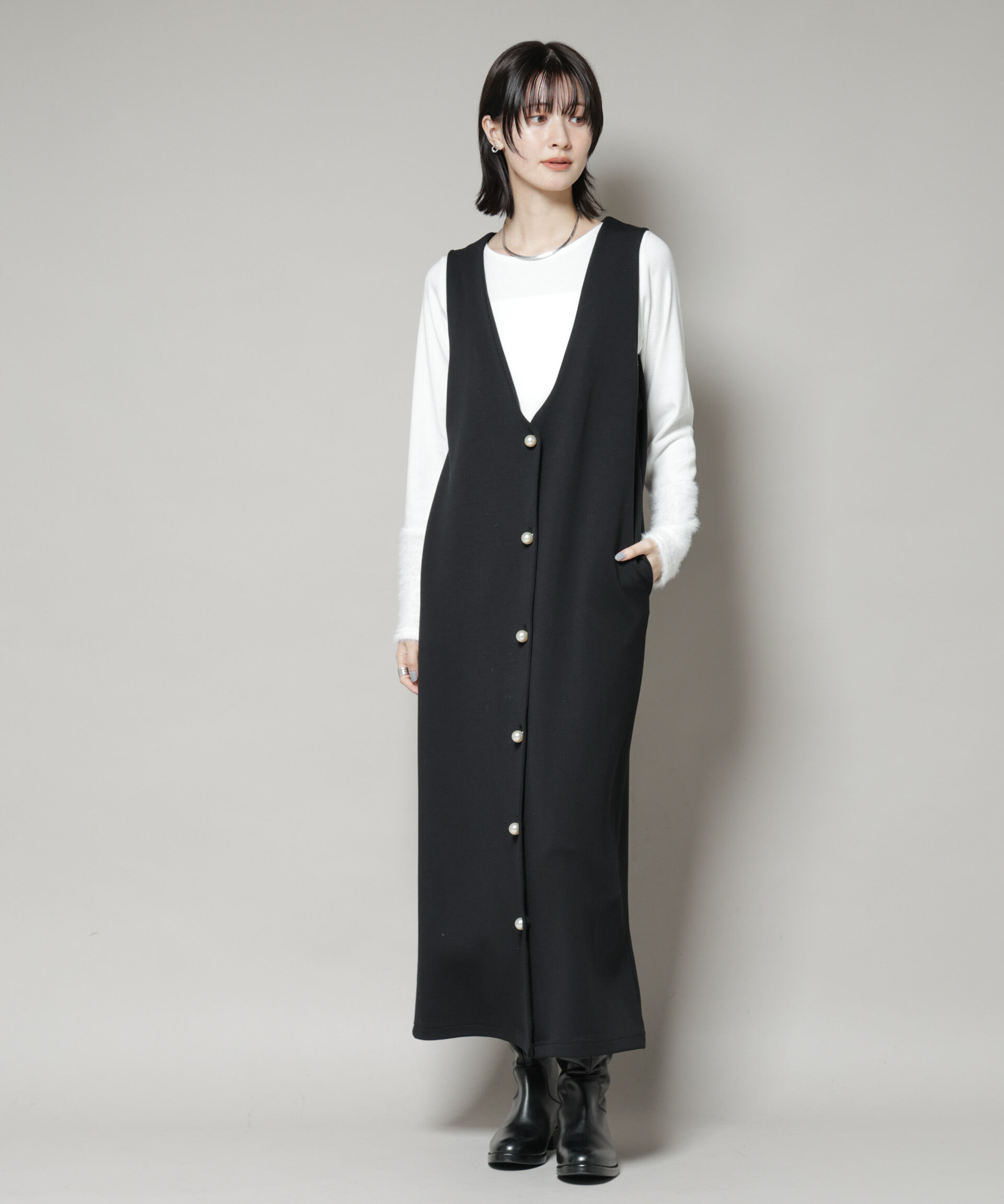 nano･universe「ジレワンピース&times;ファースリーブトップス アンサンブルセット」|ワンピース|