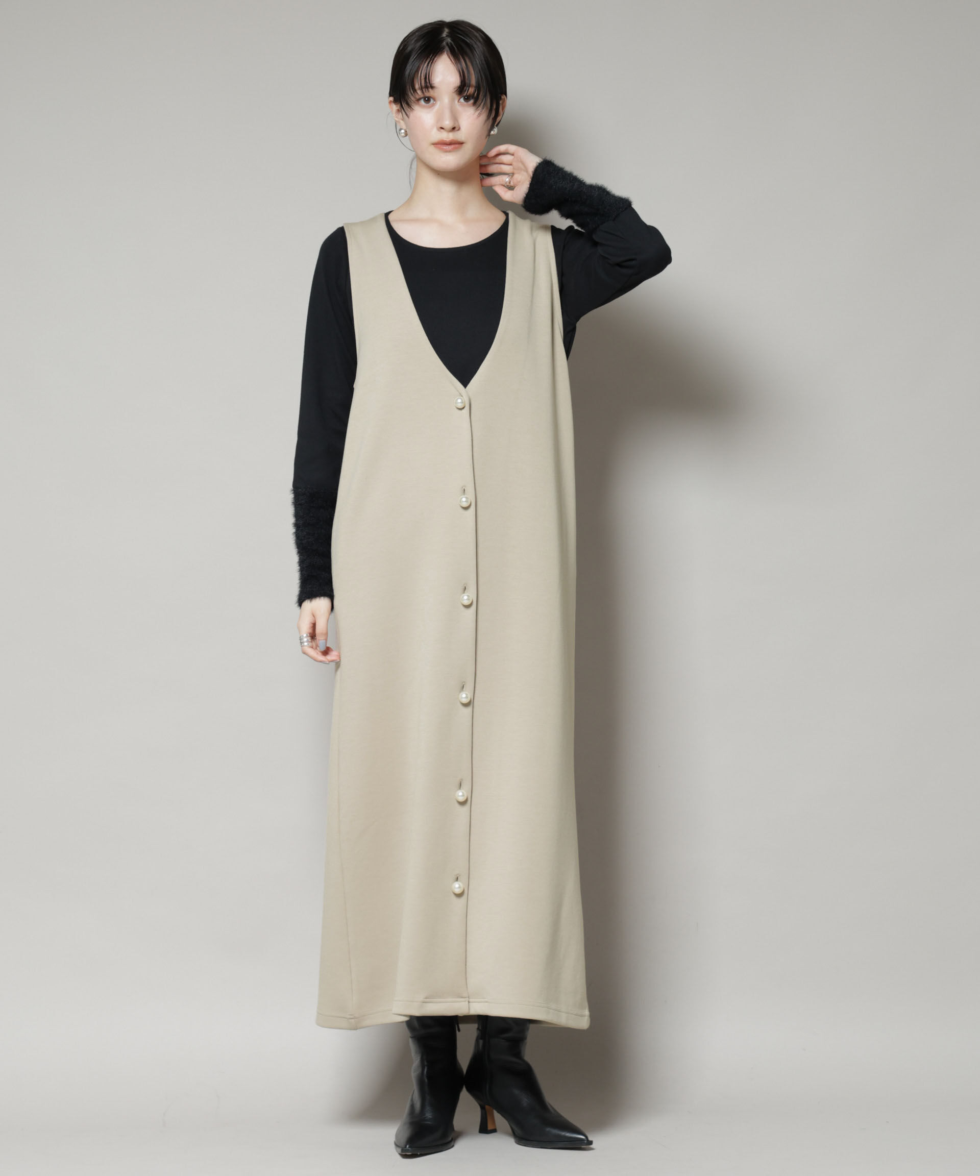 nano･universe「ジレワンピース&times;ファースリーブトップス アンサンブルセット」|ワンピース|