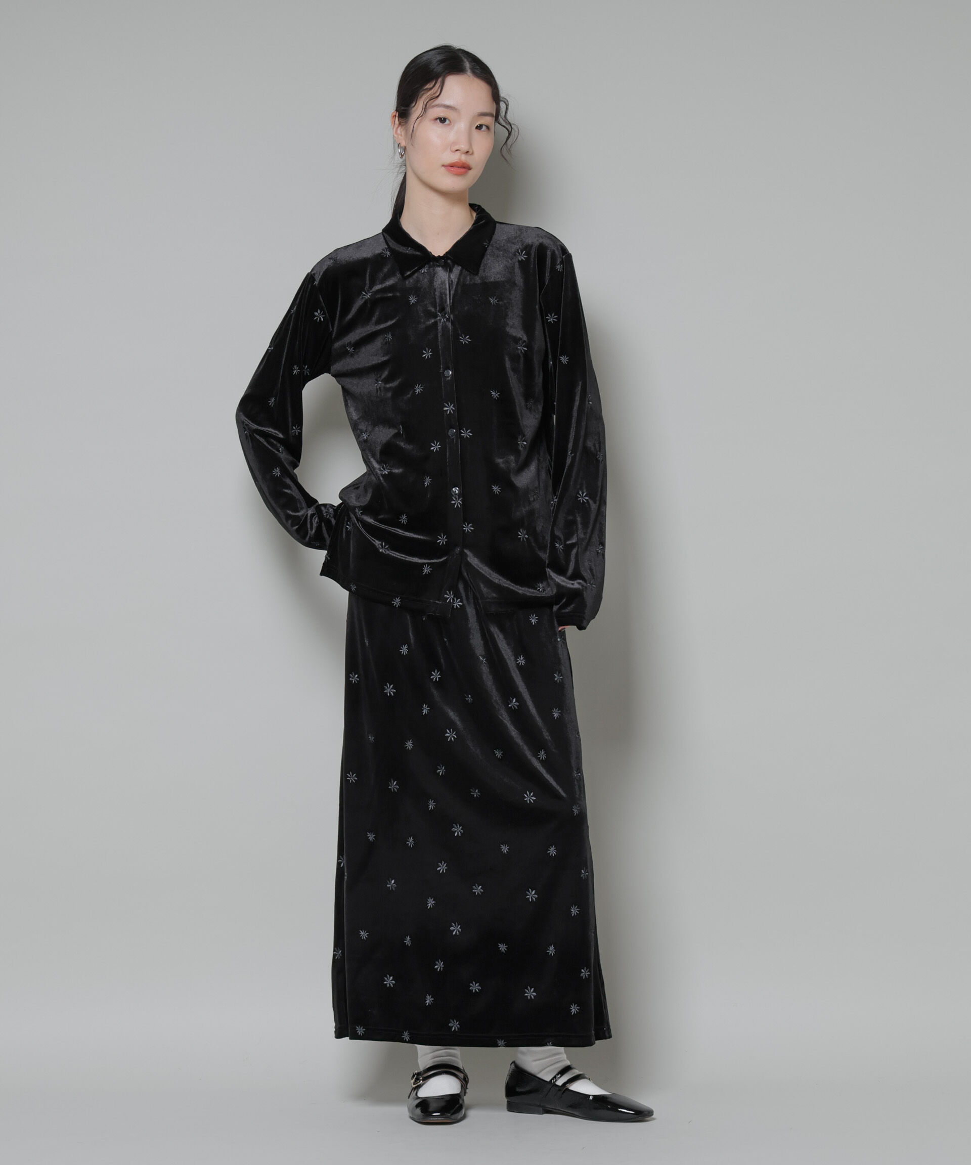 nano･universe「刺繍ベロアカットナロースカート(セットアップ可)」|スカート|