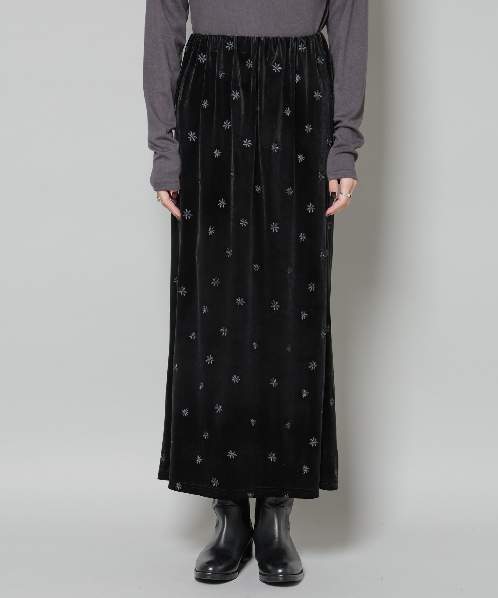 nano･universe「刺繍ベロアカットナロースカート(セットアップ可)」|スカート|