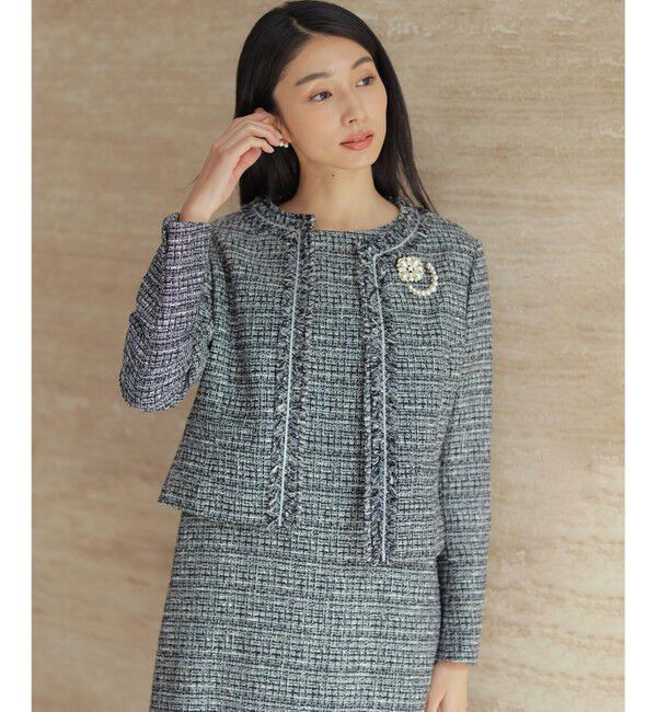 組曲「【KUMIKYOKU NAVY】ラメループモールツイード ジャケット」|ノーカラージャケット|ネイビー系1