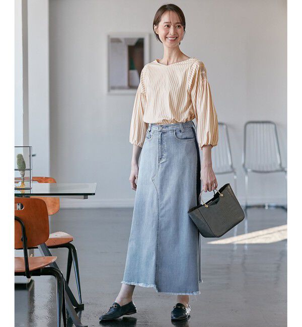 自由区「【XSサイズ～/洗える】ストレッチシャーティング ブラウス」|Tシャツ・カットソー|