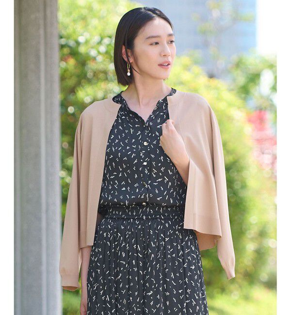 自由区「【洗える・XSサイズあり】クレープストレッチ カーディガン」|カーディガン|キャメル系