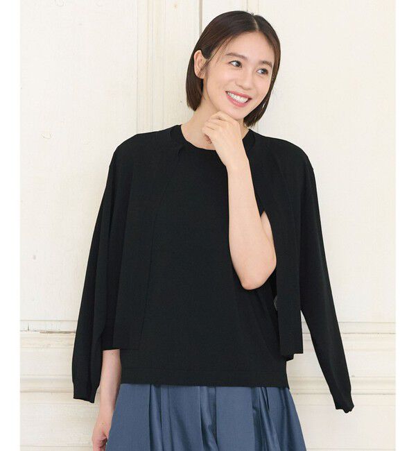 自由区「【洗える・XSサイズあり】クレープストレッチ カーディガン」|カーディガン|ネイビー系