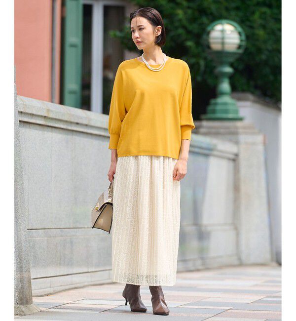 自由区「【洗える】クレープストレッチドルマンスリーブ7分袖 ニット」|ニット・セーター|