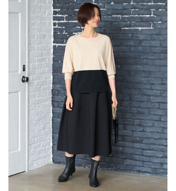 自由区「【洗える】クレープストレッチドルマンスリーブ7分袖 ニット」|ニット・セーター|