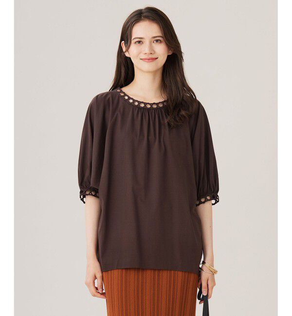 自由区「【洗える】コード刺繍 カットソー」|Tシャツ・カットソー|ブラウン