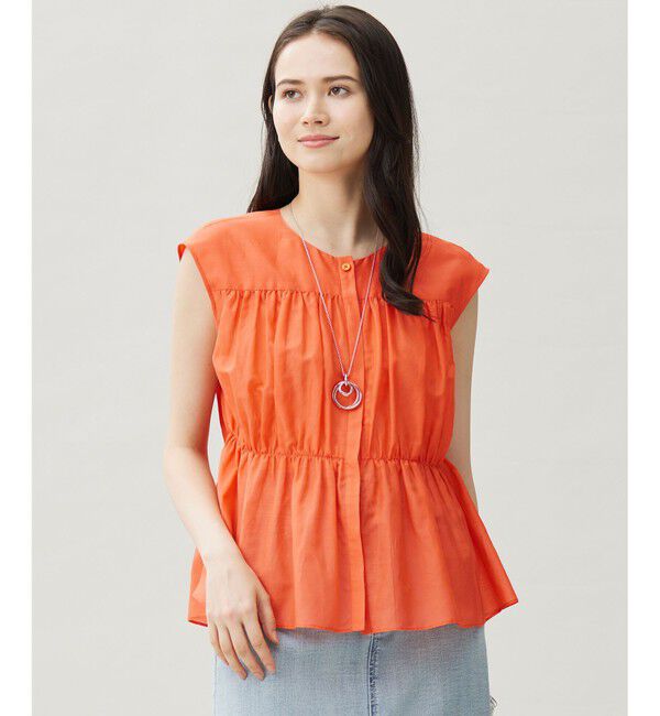 自由区「【カタログ掲載・洗える】シルクコットンローンフレンチスリーブ ブラウス」|シャツ・ブラウス|マンダリン