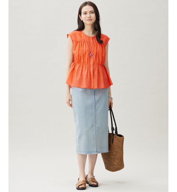 自由区「【カタログ掲載・洗える】シルクコットンローンフレンチスリーブ ブラウス」|シャツ・ブラウス|