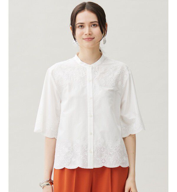 自由区「【カタログ掲載・接触冷感・洗える】エンブロイダリーローンシャツ ブラウス」|シャツ・ブラウス|オフ