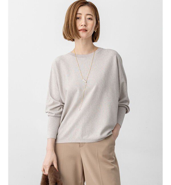 23区「【洗える/吊り干しOK】ヴィスコースストレッチ ドルマンスリーブ ラメ ニット」|ニット・セーター|ベージュ系