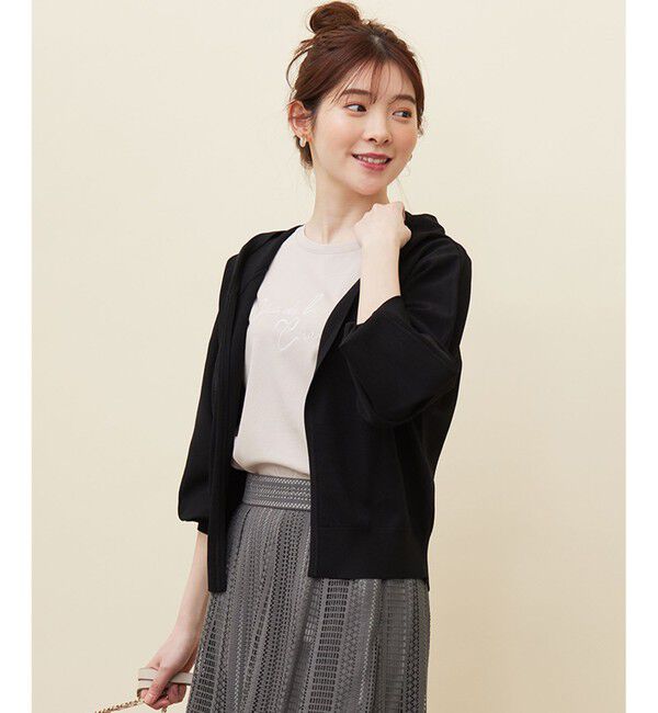 any SiS「【接触冷感・UVケア】ニットフーディー カーディガン」|カーディガン|ブラック