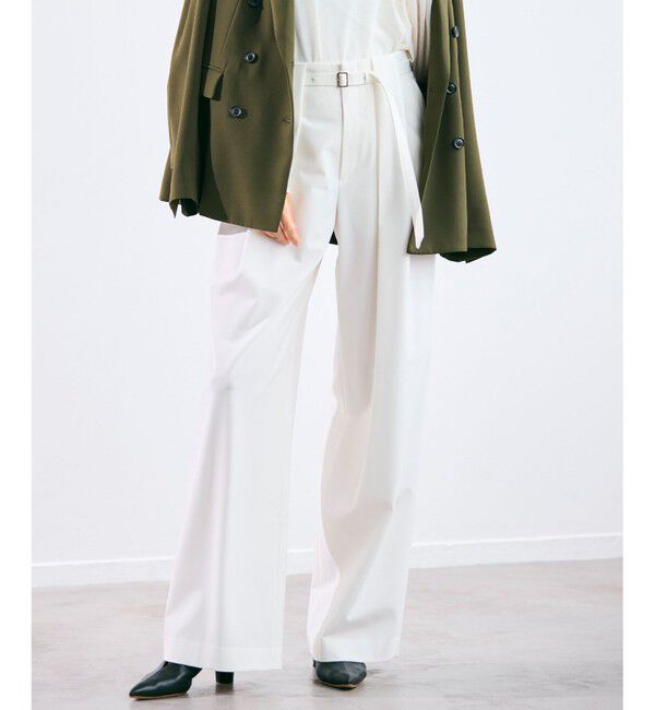 BEIGE,「【セットアップ対応・洗える・Precious 10月号掲載】ZEPHYR / ウールライクタックベルトワイドパンツ」|その他|Ecru