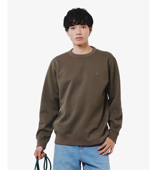 LACOSTE「ワントーンクルーネック 鹿の子ニット / 鹿の子スウェット トレーナー」|スウェット・ジャージ|ダークブラウン