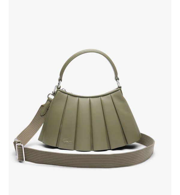 LACOSTE「LENGLEN レザープリーツハンドバッグ」|ショルダー・メッセンジャー|カーキ