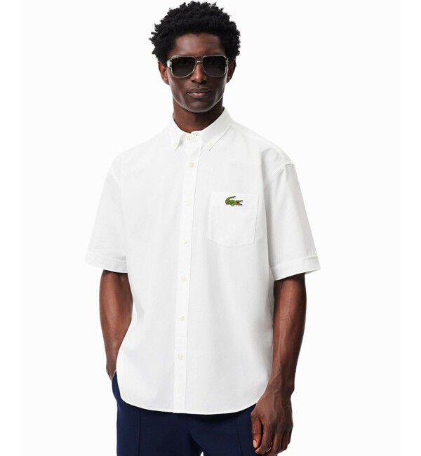 LACOSTE「ウォッシュドオックスフォード半袖ボタンダウンシャツ」|シャツ・ブラウス|ホワイト