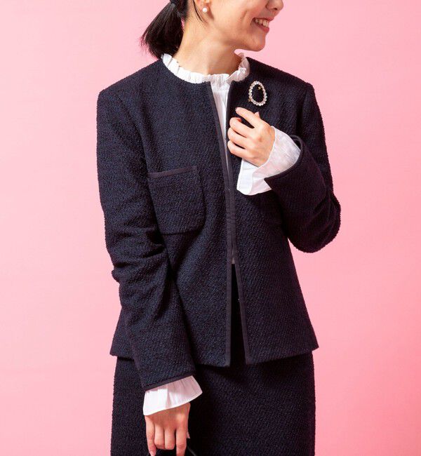 NOLLEY'S「《セットアップ対応》コンパクトインレイクルーネックジャケット」|ノーカラージャケット|