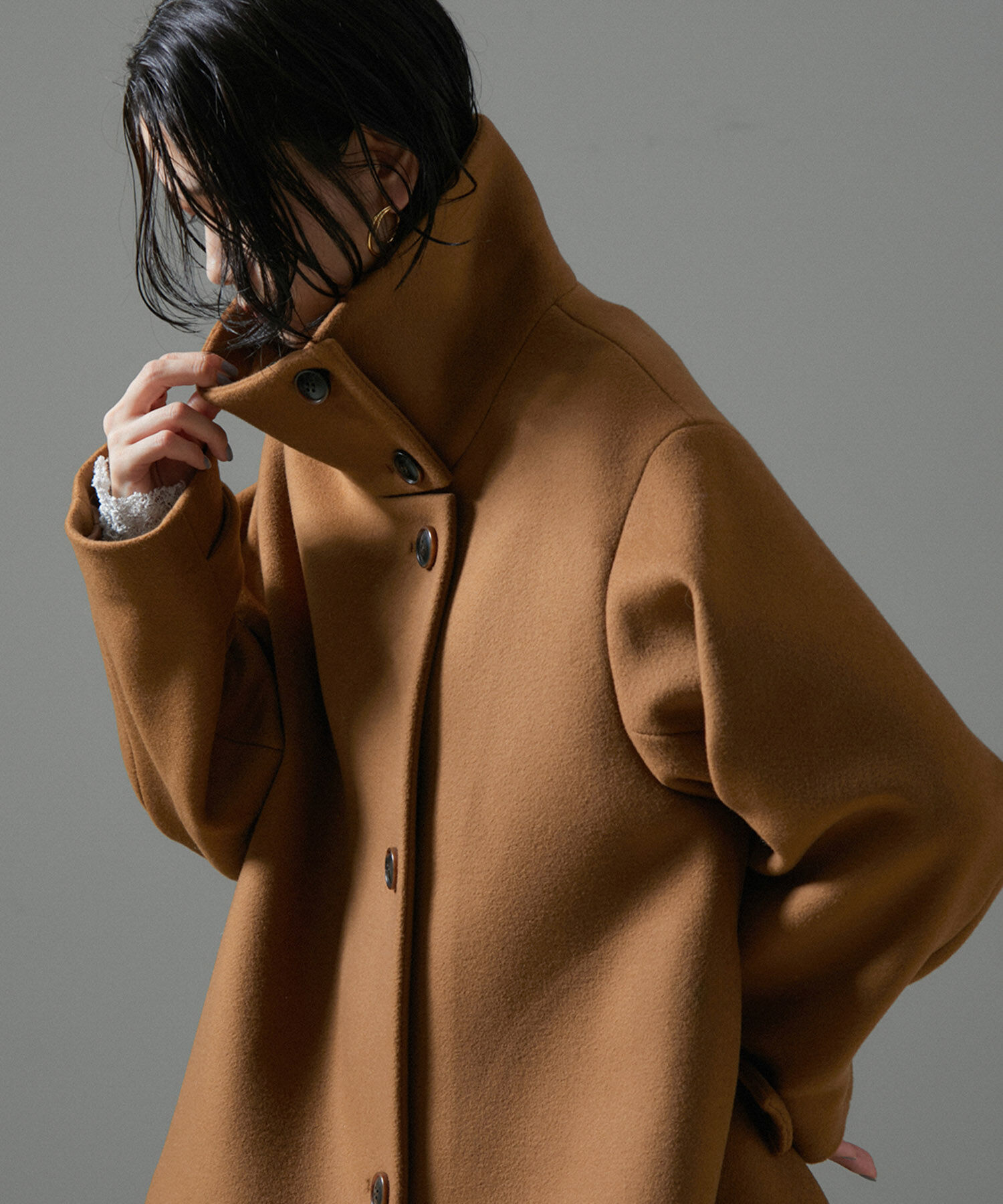 SALON adam et rope'「【WEB限定】Miliorメルトンスタンドカラーショートコート」|その他|ブラウン(22)