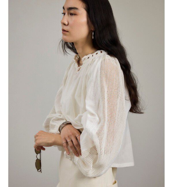 SALON adam et rope'「【WEB限定】レースアクセントボリュームスリーブブラウス」|シャツ・ブラウス|オフホワイト(15)