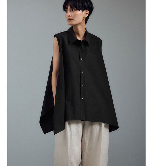 SALON adam et rope'「近江晒タイプライターノースリーブシャツ」|シャツ・ブラウス|ブラック(01)
