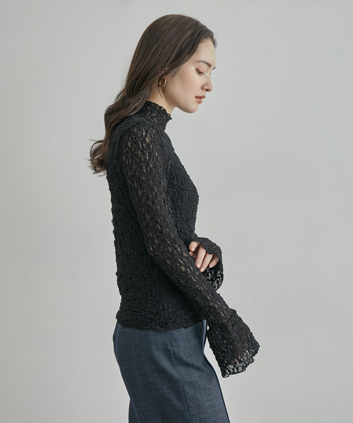 ROPE「 袖ギャザーレースカットソー」|ニット・セーター|