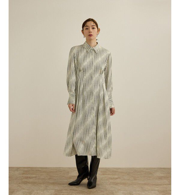 ROPE「【洗える】キカプリントシャツシェイプワンピース」|ワンピース|