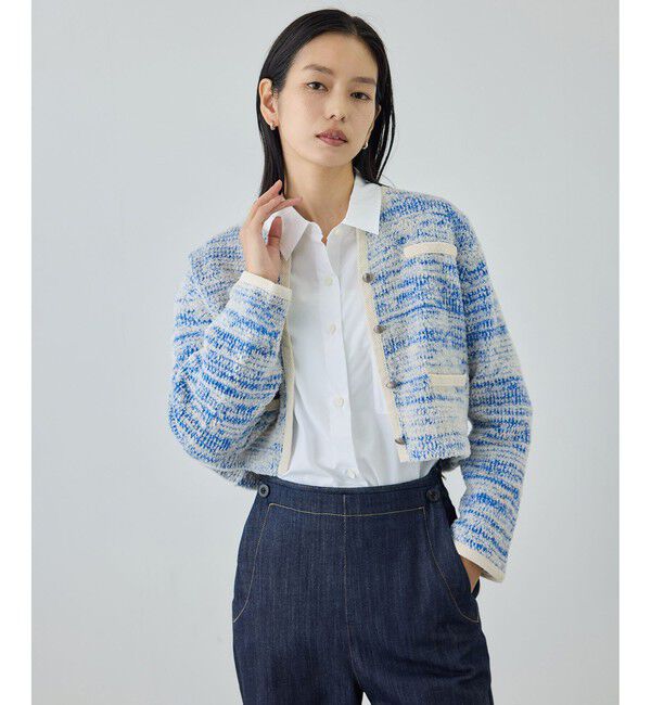 ROPE「ツイードニットショート丈カーディガン/イージーケア」|カーディガン|ブルー(44)