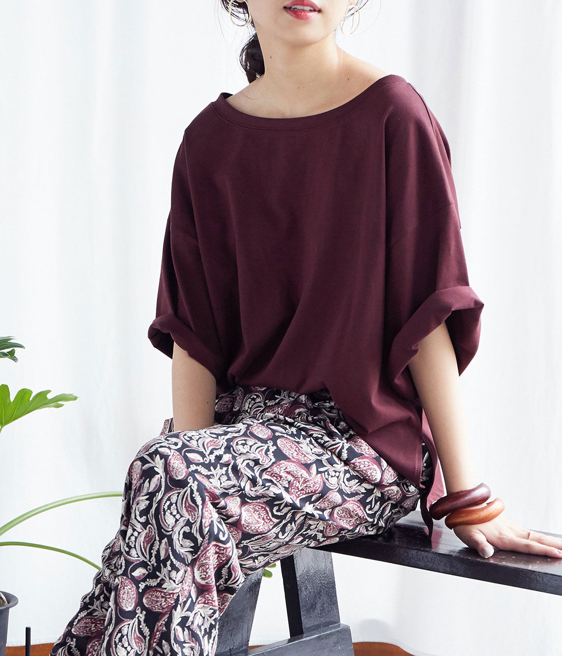 VIS「ボートネックビッグシルエットTシャツ」|Tシャツ・カットソー|ダークブラウン系(21)