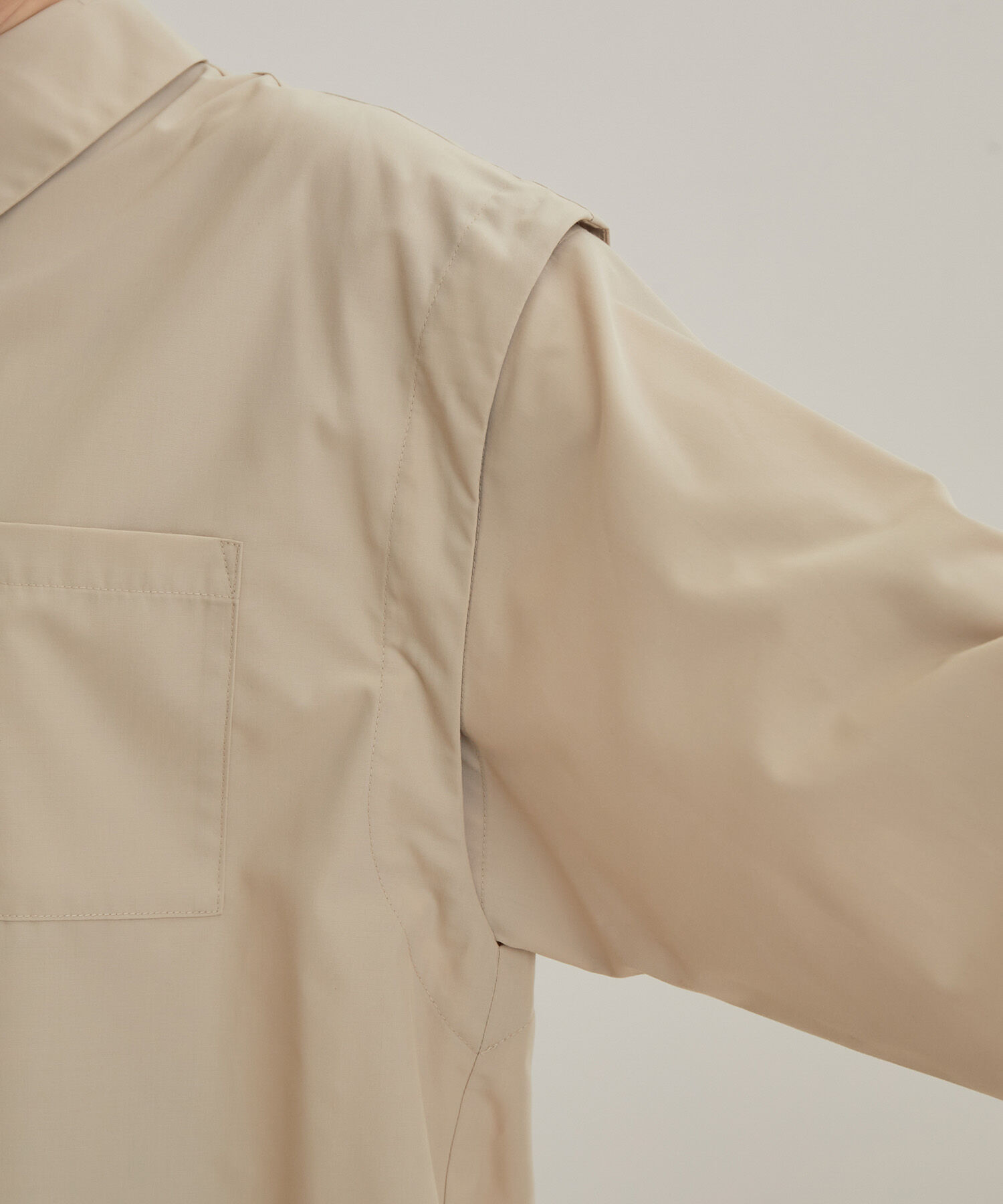 VIS「【洗える】無地＆ストライプ袖取り外しダブルポケットシャツ」|シャツ・ブラウス|