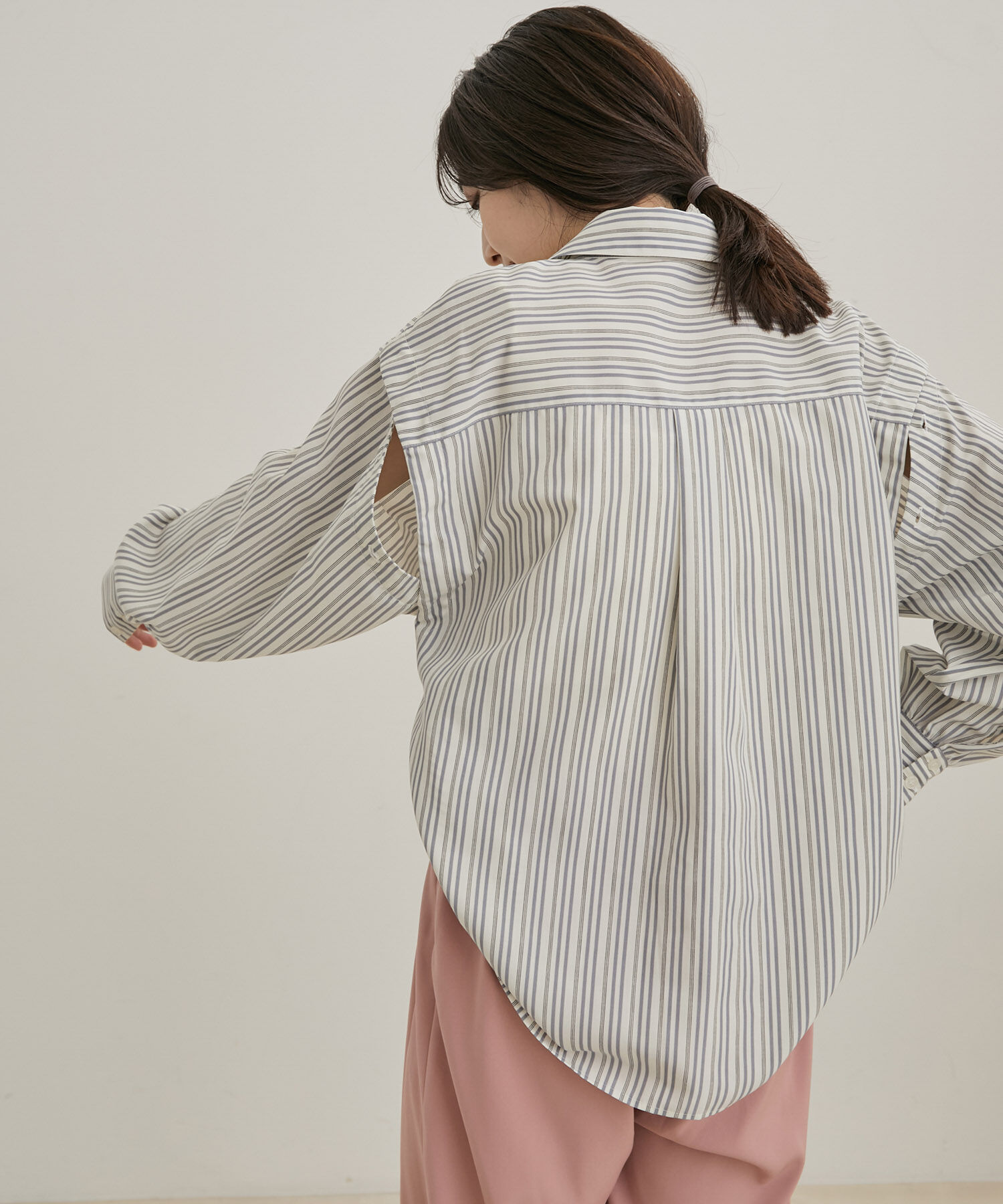 VIS「【洗える】無地＆ストライプ袖取り外しダブルポケットシャツ」|シャツ・ブラウス|