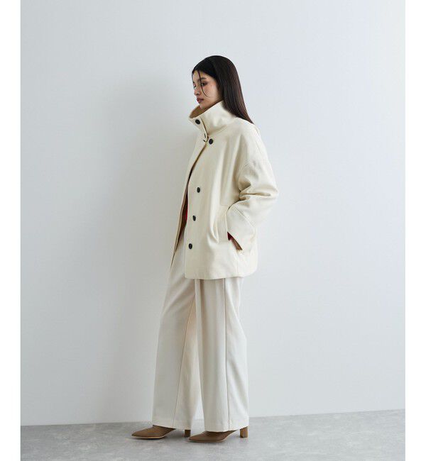 VIS「【静電気防止】ステン&スタンドカラージャージメルトンミドル丈コート」|ステンカラーコート|