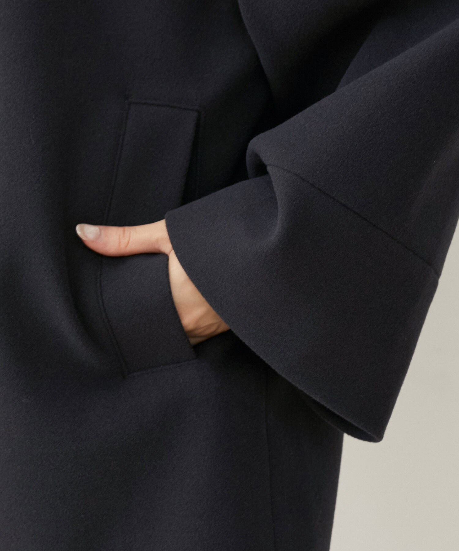 VIS「【静電気防止】ステン&スタンドカラージャージメルトンミドル丈コート」|ステンカラーコート|