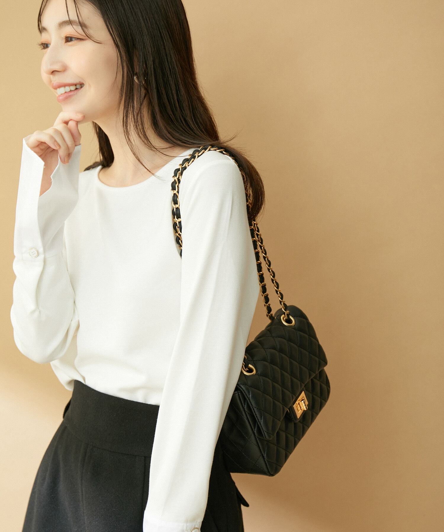 VIS「【スフレタッチシリーズ】袖布帛ドッキングリブカットソー【洗える】」|Tシャツ・カットソー|