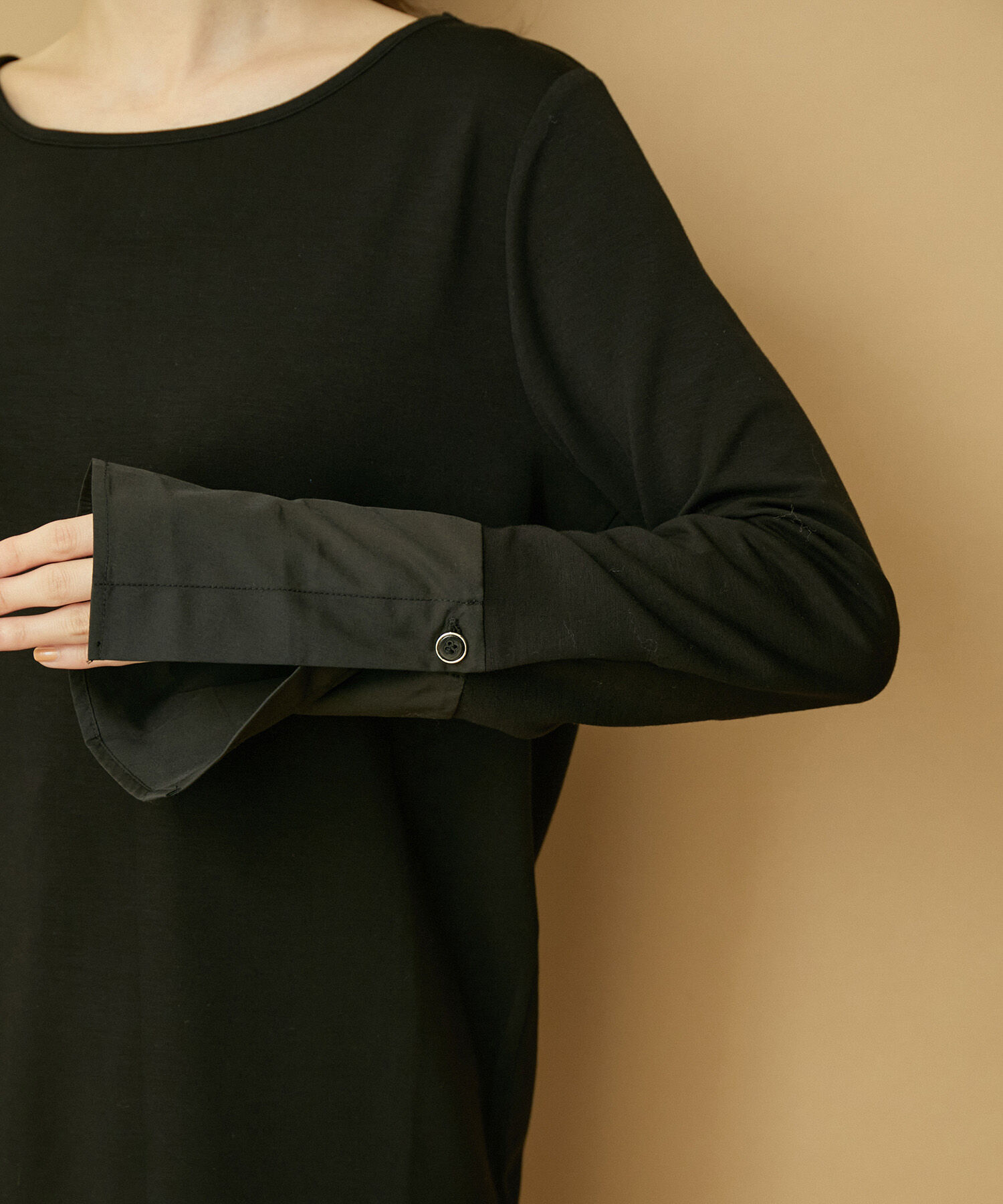 VIS「【スフレタッチシリーズ】袖布帛ドッキングリブカットソー【洗える】」|Tシャツ・カットソー|