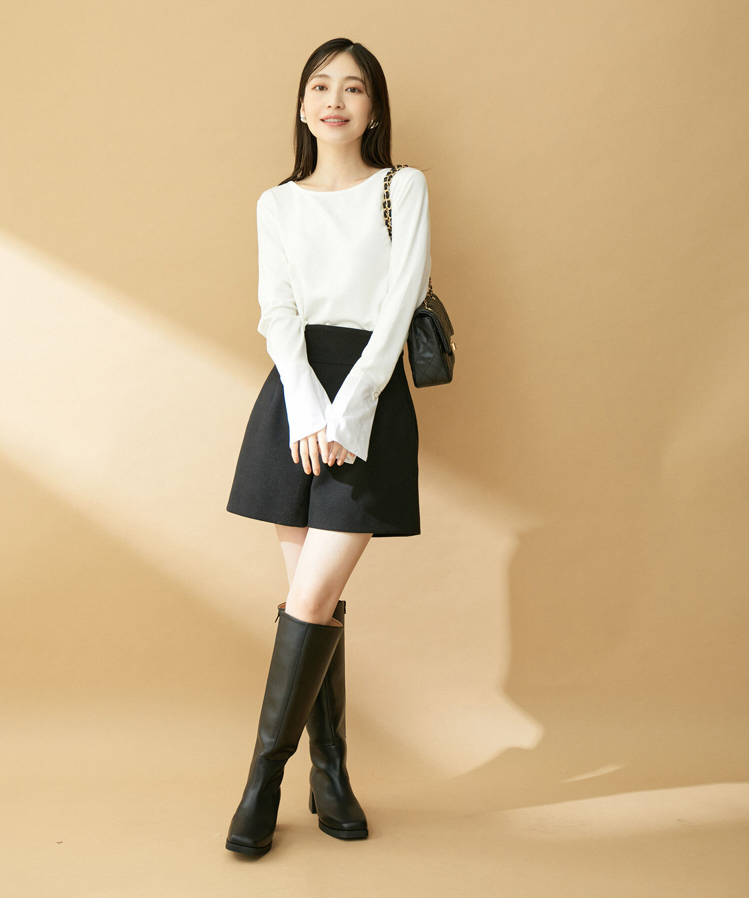 VIS「【スフレタッチシリーズ】袖布帛ドッキングリブカットソー【洗える】」|Tシャツ・カットソー|