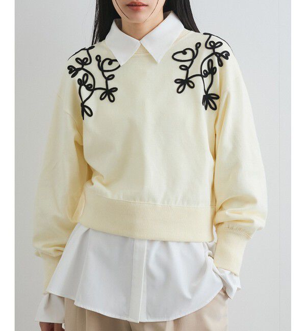 VIS「リーフコード刺繍ニットプルオーバー」|ニット・セーター|ホワイト(10)