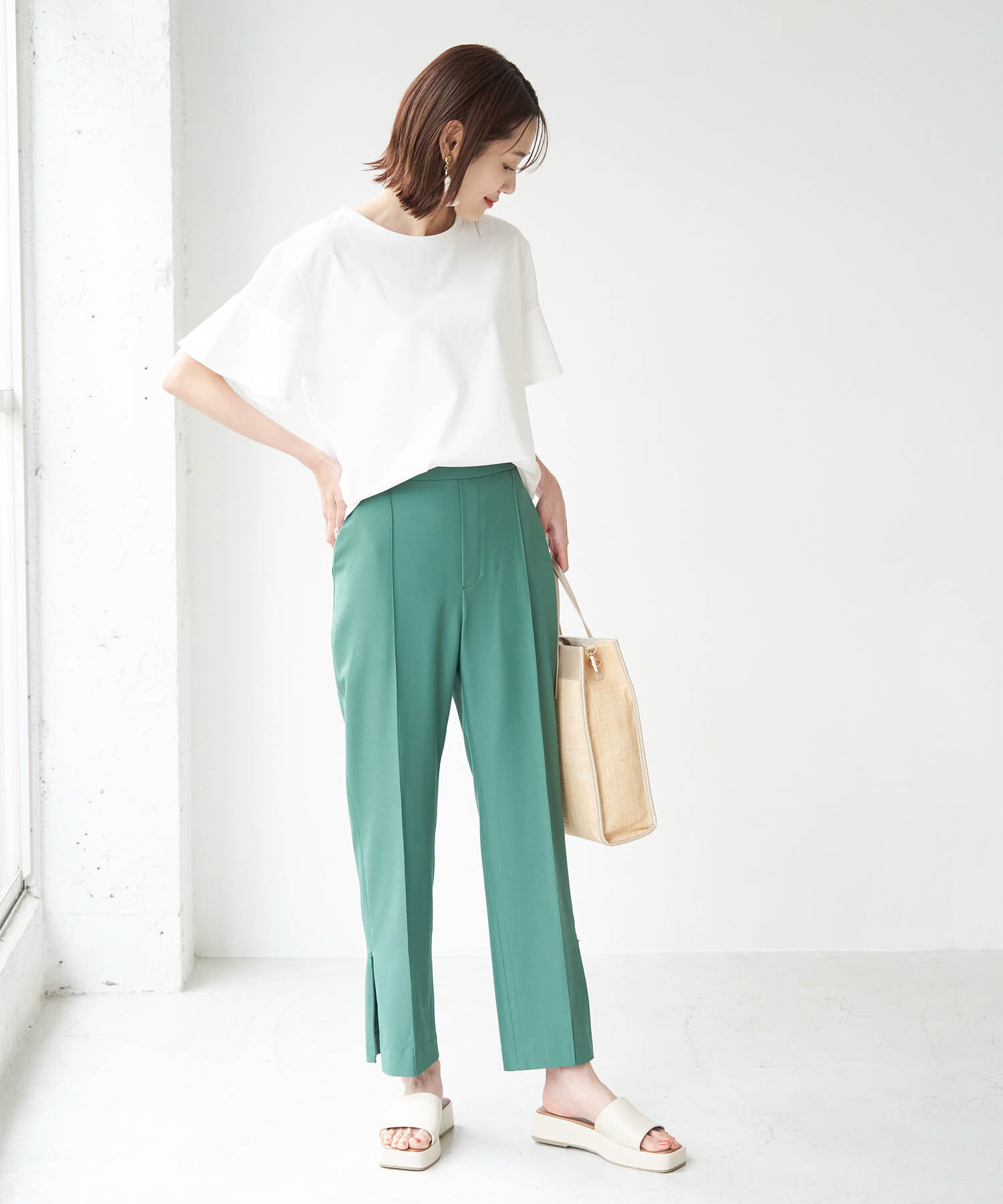 Rope&rsquo;Picnic「袖シアーカットトップス」|Tシャツ・カットソー|