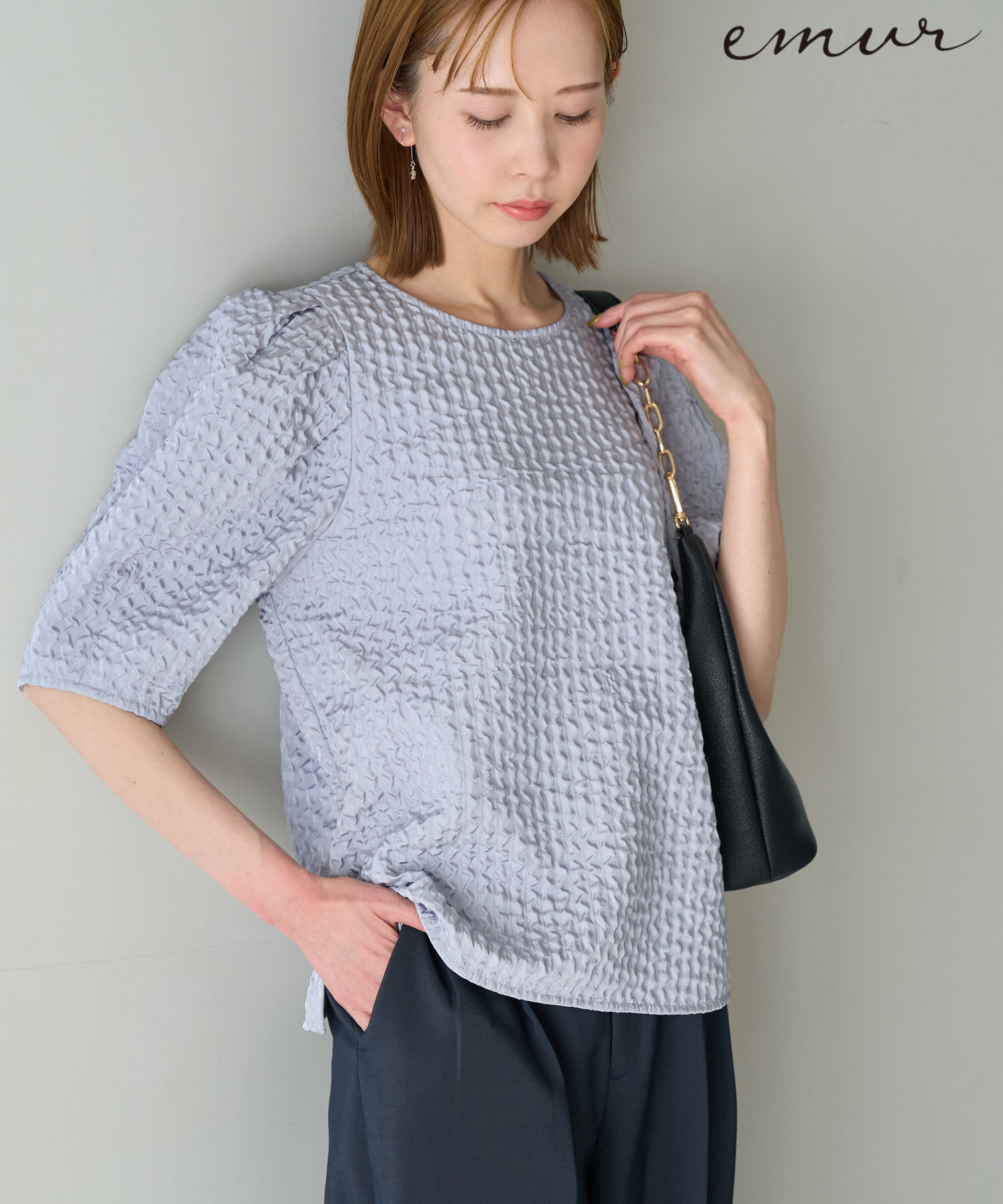 Rope&rsquo;Picnic「【emur/エミュール】セットアップ対応/ふくれジャガードブラウス」|シャツ・ブラウス|ライトグレー(08)