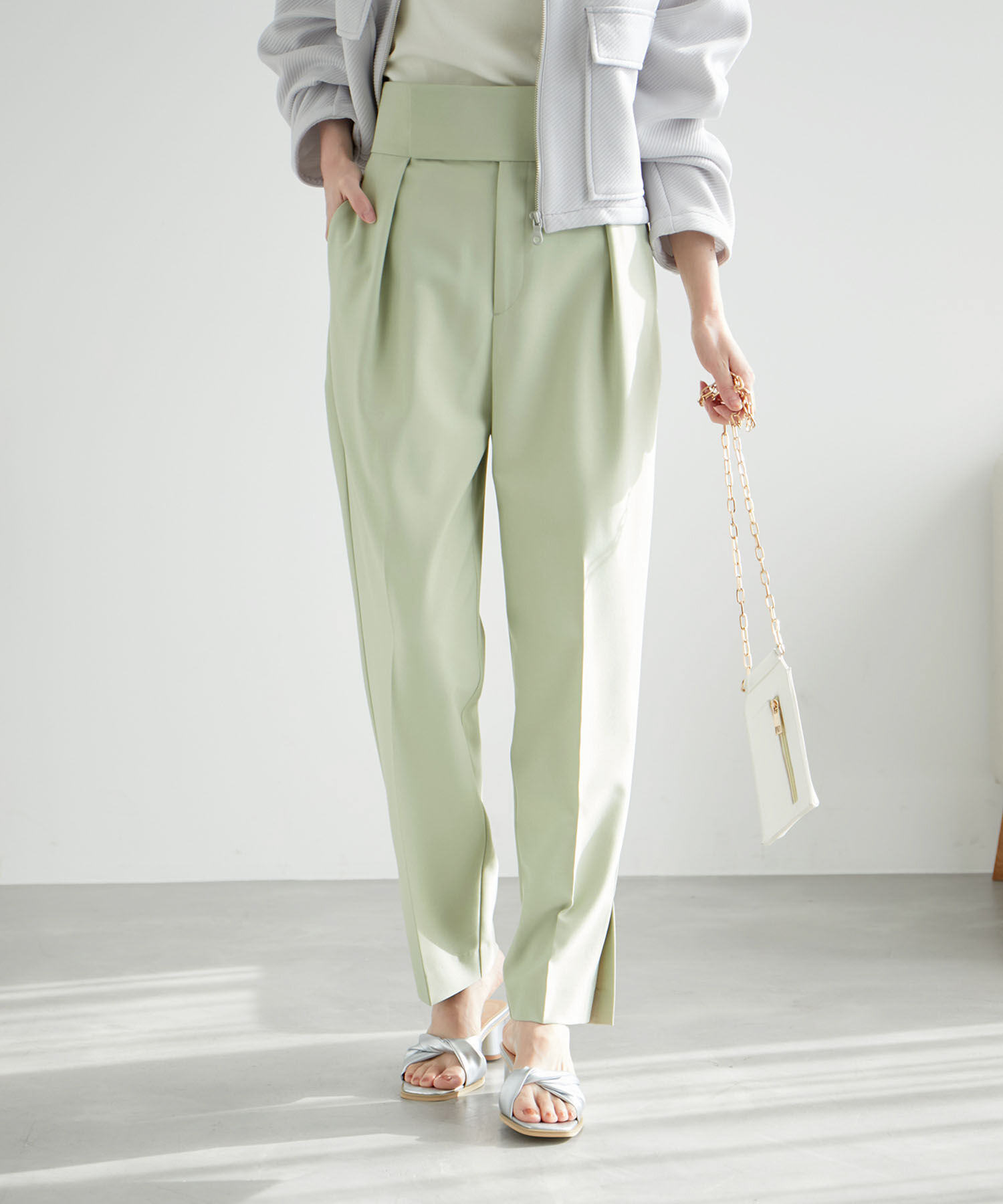 Rope&rsquo;Picnic「ハイウエストテーパードパンツ」|その他|ライトグリーン(33)