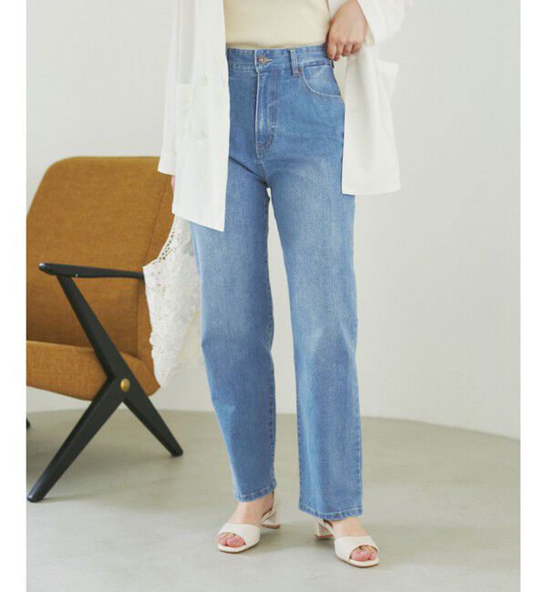 Rope&rsquo;Picnic「【ウエスト革命デニム】ウエストシェイプデニムストレートパンツ」|デニム|ブルーメイン