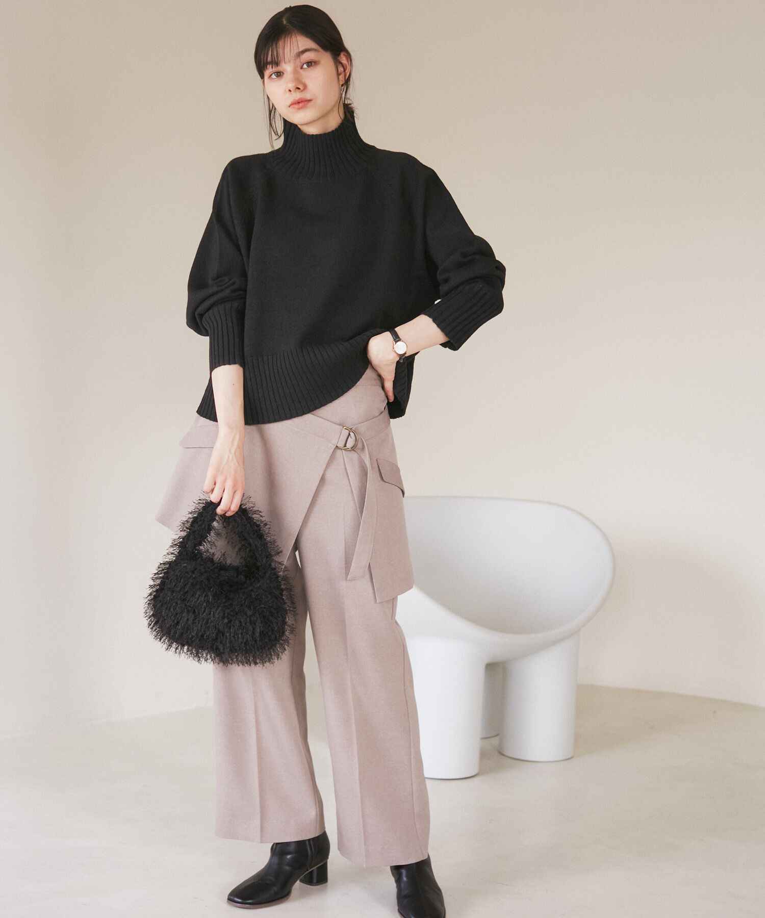 Rope&rsquo;Picnic「ハイネックラグランニットプルオーバー/帯電防止・洗濯機OK・新色追加」|ニット・セーター|