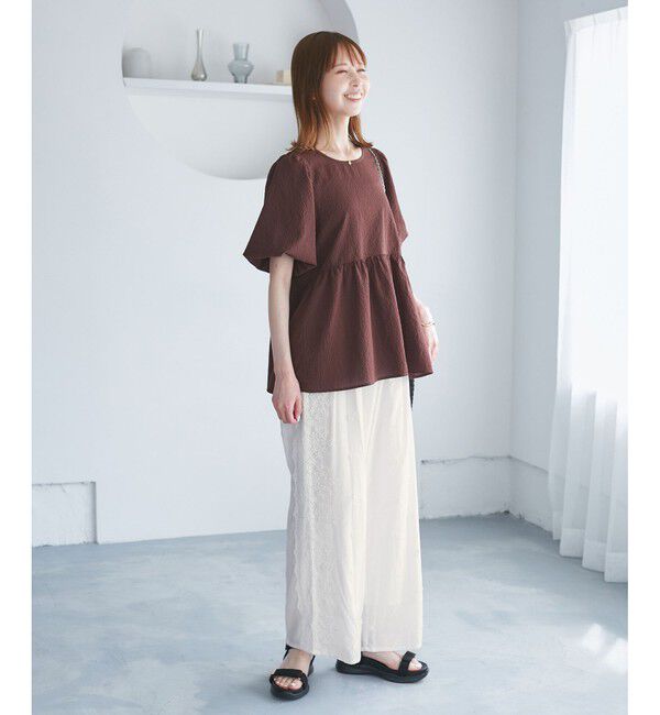 Rope&rsquo;Picnic「3D刺繍レースワイドパンツ/リンクコーデ」|チノ|