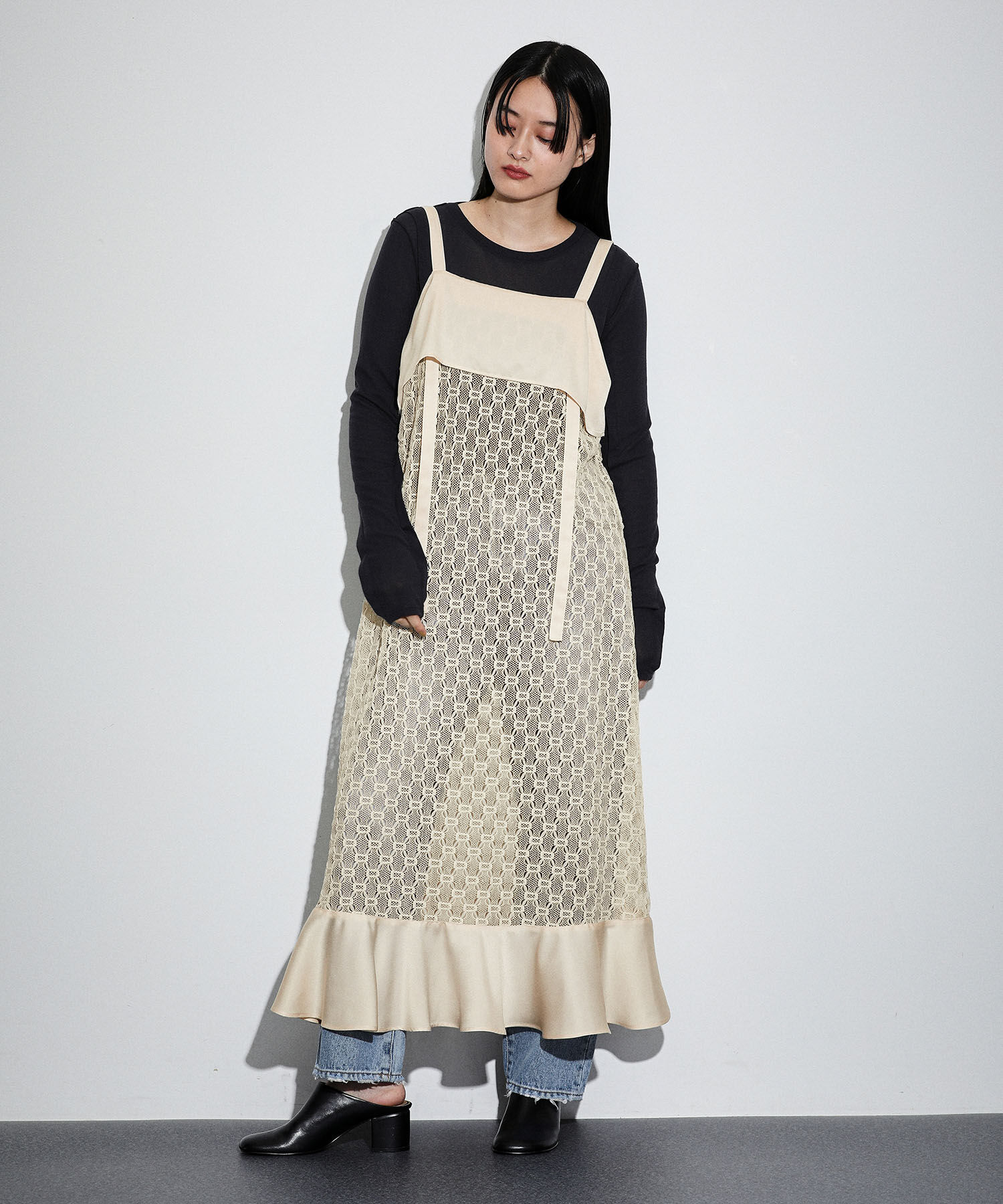 ADAM ET ROPE'「ジオメトリックレースキャミワンピース」|ワンピース|