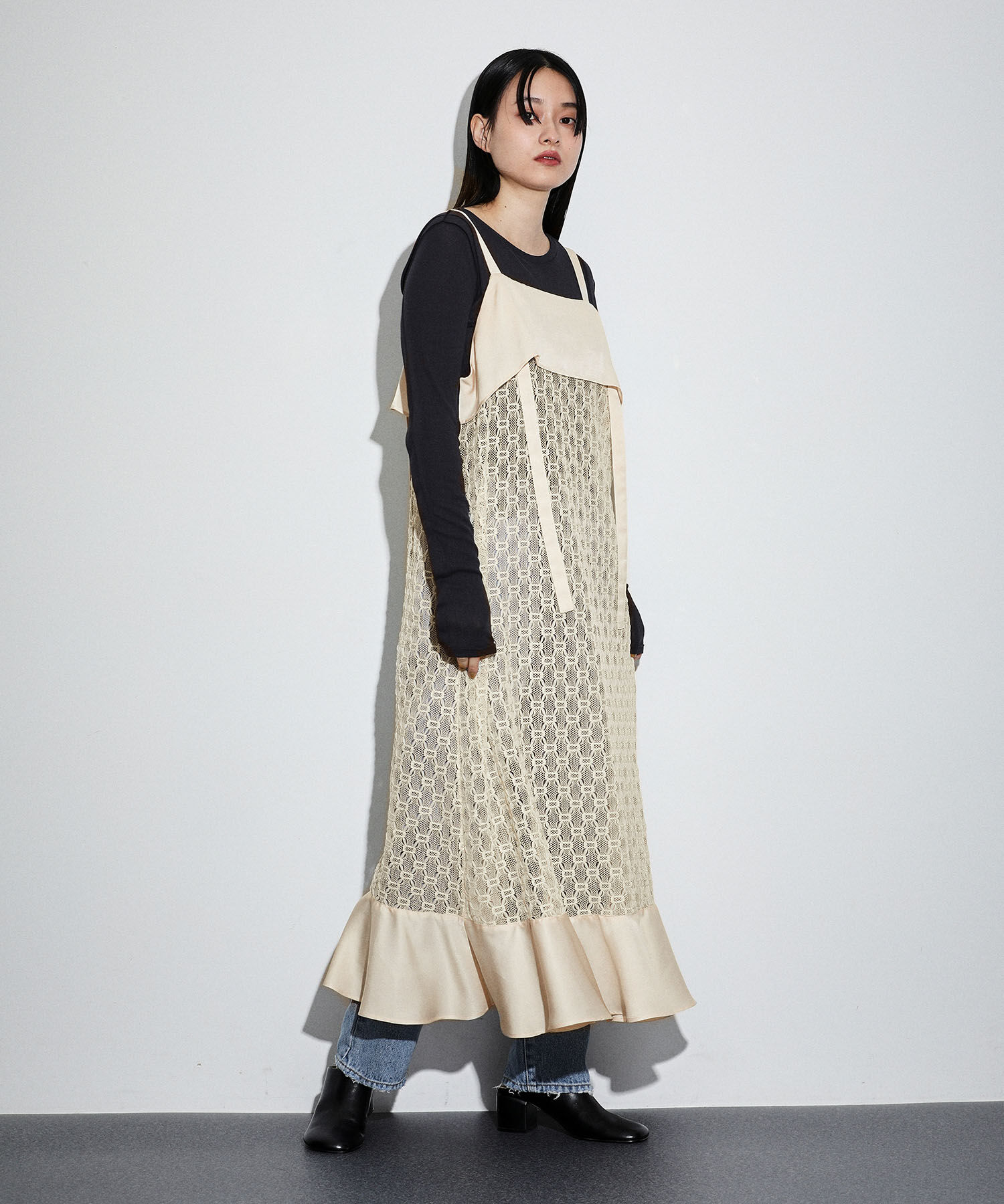 ADAM ET ROPE'「ジオメトリックレースキャミワンピース」|ワンピース|