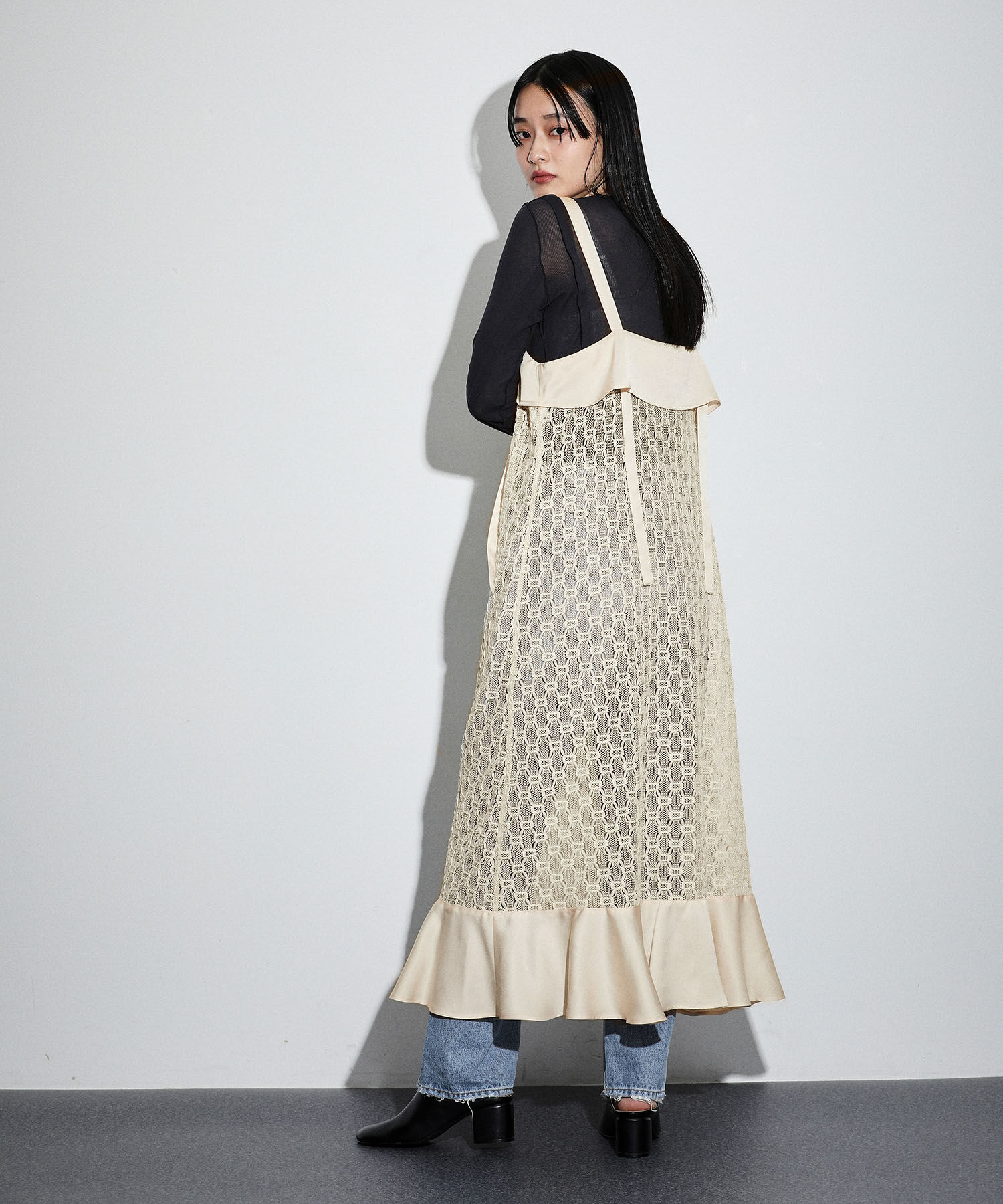 ADAM ET ROPE'「ジオメトリックレースキャミワンピース」|ワンピース|